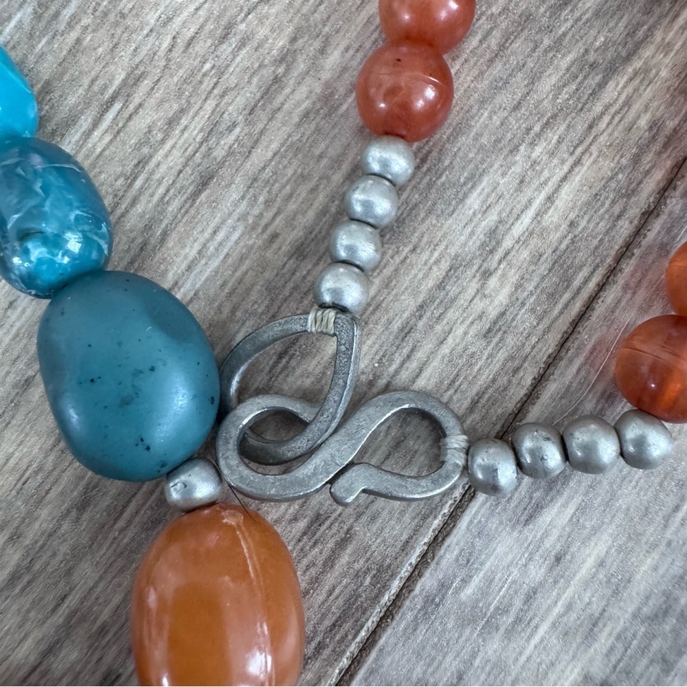 Turquoise and Amber Beaded Necklace - Fishhook Closure - Picture 5 of 6